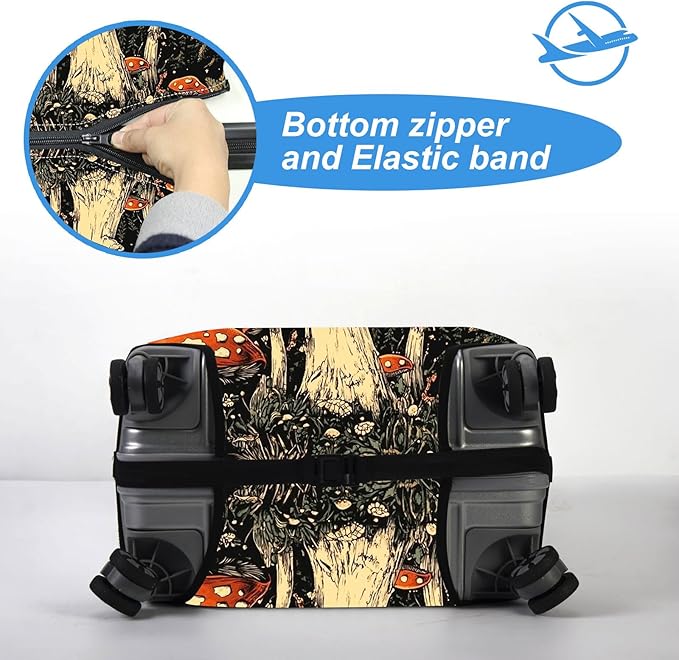 Luggage Cover Protector for 30-32 Inch Suitcases, TSA Approved Elastic Travel Suitcase Covers, Anti-Scratch Washable Luggage Sleeve for Carry On & Checked Bags, Frog Mushroom