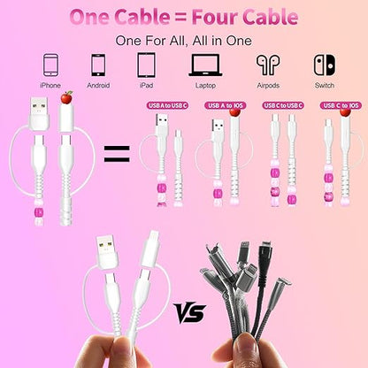 SAMONPOW for iPhone 17 16 Pro Charger Cord 4 in 1 USB C Charger Cable 3FT Jade Beaded Multi Charger Cord 60W USB Fast Charging Cable for iPhone 15 14 13 12 MacBook iPad, for Samsung Galaxy S25 S24