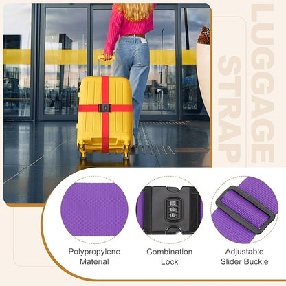 MECCANIXITY Luggage Straps with Combination Lock Adjustable Suitcase Belt Strap for Suitcase Briefcase Backpack Travel, Purple, Pack of 4