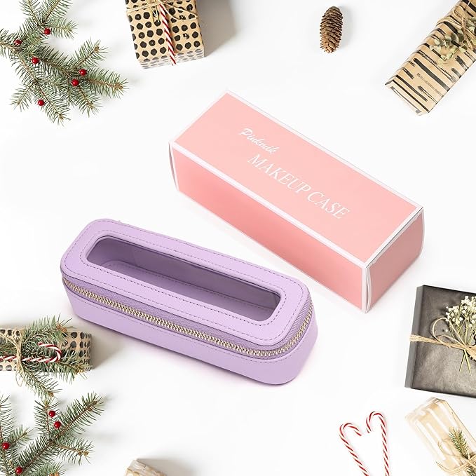 Pinkmik Makeup Brush Bag Slim Clear Makeup Bag Transparent Travel Cosmetic Case & Toiletry Bag with Zipper Small Beatuy Makeup Bag Purse Organizer for Women (X/Purple, SLIM)