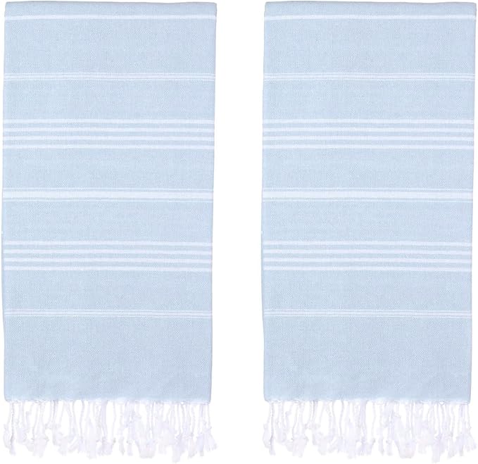 Turkish Beach Towels, Pack of 2 | Oversized, Quick Dry, Sand Free | 100% Cotton, Large 38x71 Towels for Beach, Pool, Travel | Ultra-Soft, Compact, and Absorbent | Baby Blue