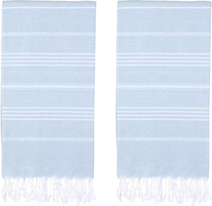 Turkish Beach Towels, Pack of 2 | Oversized, Quick Dry, Sand Free | 100% Cotton, Large 38x71 Towels for Beach, Pool, Travel | Ultra-Soft, Compact, and Absorbent | Baby Blue
