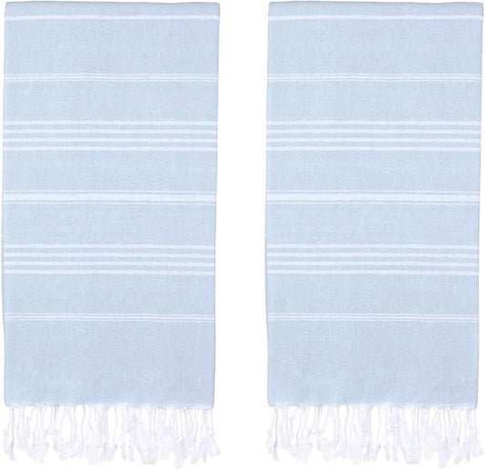 Turkish Beach Towels, Pack of 2 | Oversized, Quick Dry, Sand Free | 100% Cotton, Large 38x71 Towels for Beach, Pool, Travel | Ultra-Soft, Compact, and Absorbent | Baby Blue