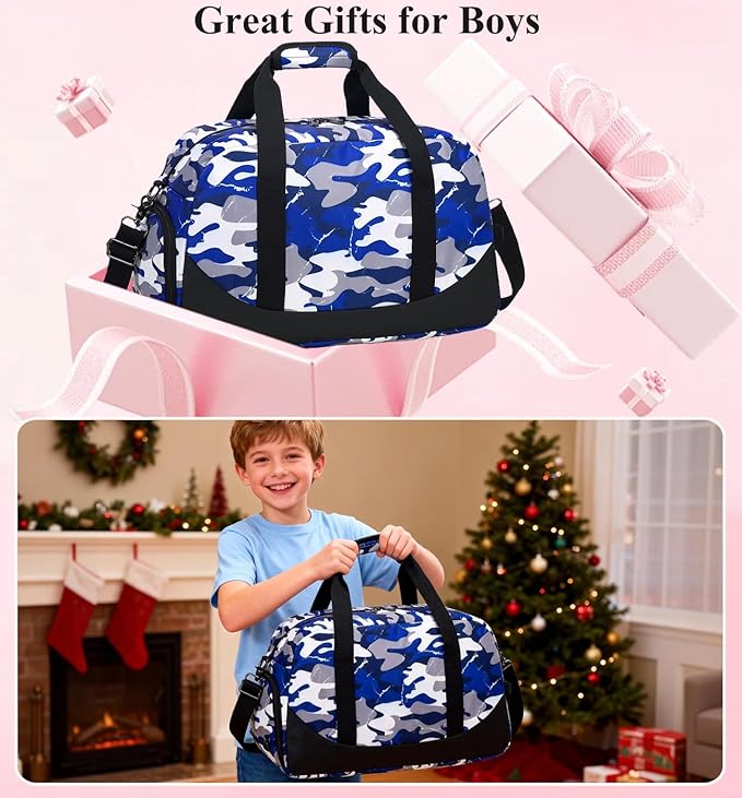 DSIUE Boys Duffle Bag Sports Gym Bag Overnight Weekender Travel Duffel Bag With Shoe Compartment (Camo Blue)