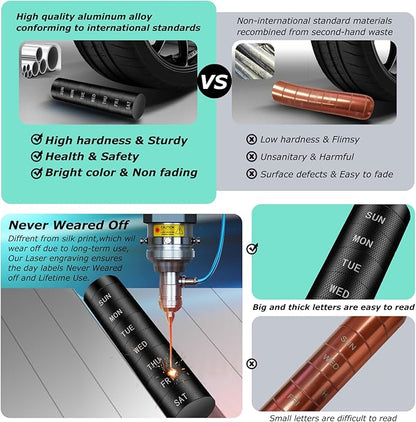 Aluminium Travel Pill Organizer,Weekly Metal Pill Case,Pill Holder, Moisture Proof Waterproof Daily Pill Box 7 Day, Large Pill Container to Hold Vitamins,Medication,Supplements 【Black Knurling】