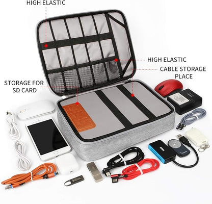 HOLIMET Cable Organiser Bag,Electronic Accessories Bag Double Layer for Travel Waterproof Cord Storage Organizer Bag for iPad, Kindle, Hard Drives, Cables, Chargers,Power Bank and More(Grey)