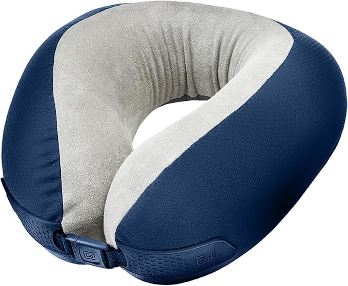 American Dreamer, Deluxe Travel Pillow, Comfortable Memory Foam Neck Pillow for Uninterrupted Sleep, Ideal for Airplane, Bus, Car, and Train, Travel Essentials, Made in USA, Dark Blue