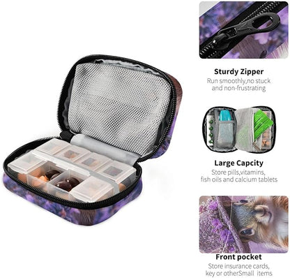 Pretty Lavender Squirrel Cute Pill Organizer Weekly Travel Pill Box 7 Day Large Capacity Pill Dispenser Case with 8 Pill Container Daily Pill Box Organizer Vitamin Holder Pill Bottle Organizer