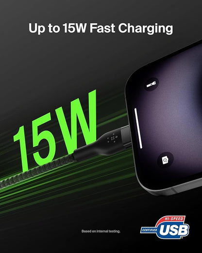 Belkin BoostCharge Pro Flex Braided USB-C to USB-A (2M/6.6ft) Fast Charging Cable USB-IF Certified for iPhone 16, iPhone 16 Pro, iPad Pro, Galaxy S25, S24, Pixel, Nintendo Switch 2 & More - Black