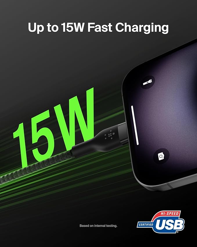 Belkin BoostCharge Pro Flex Braided USB-C to USB-A Cable (6.6ft/2M), USB-C USB-IF Certified Fast Charging Cable for iPhone 16, iPad Pro, Galaxy S25, Pixel, Nintendo Switch 2 & More - Black (2-Pack)