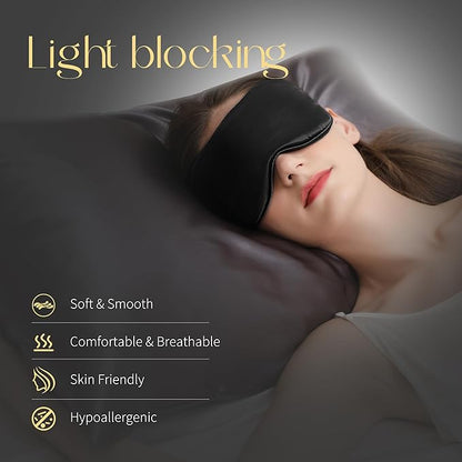 ZIMASILK Adjustable 100% 22 Momme Mulberry Silk Sleep Mask for Sleeping, Filled with Premium Mulberry Silk, Softest & Breathable Blackout Eye Sleeping Mask (Black)