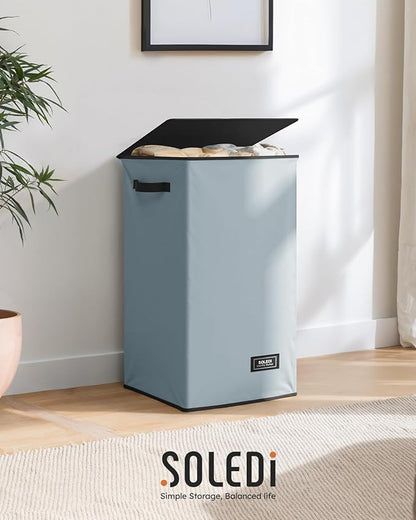 SOLEDI Laundry Hamper with Lid 90L Large & Tall Collapsible Laundry Basket, Clothes Hamper with Bag Removable Easy to Carry, Dirty Hampers for Bedroom, Bathroom, Dorm, College, Blue Grey