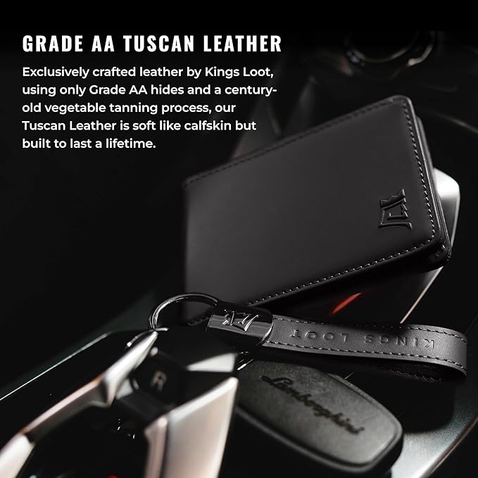 Kings Loot Wallet for Men | Minimalist Slim RFID Blocking Leather Design with Cash Pocket & Card Pull Strap | Holds 1-15 Cards | Stylish & Durable Wallets (Onyx Black)