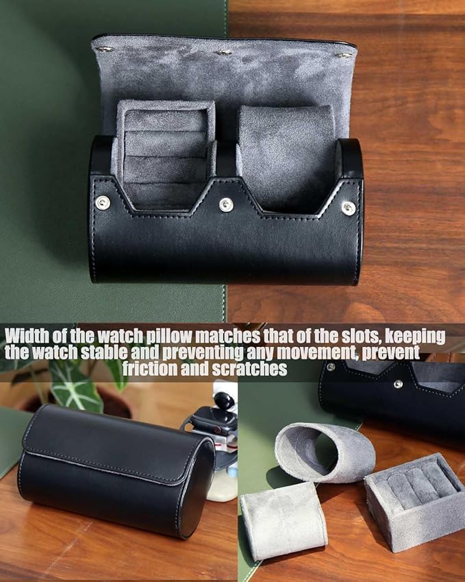 Watch and Cufflink Travel Case - PU Leather Box Combo With Ring Organizer - Portable Storage for Men's Accessories Gift