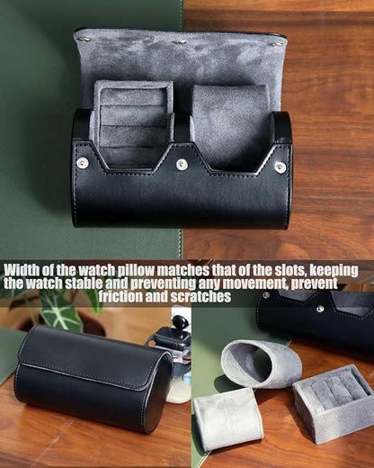 Watch and Cufflink Travel Case - PU Leather Box Combo With Ring Organizer - Portable Storage for Men's Accessories Gift