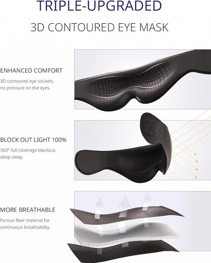 Travel Pillow, Airplane Neck Pillow for Long Flight, Oversized Head Strap with 3D Eye Mask for Sleep, 360°Support Headrest, Stop Bobblehead, Ultimate Travel Essentials for Men Women Black