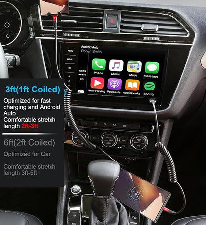 KIYODA Coiled USB C Cable for Car 3FT & 6FT, USB C to USB C Fast Charging Cable USB Type C Cord Compatible with iPhone 17/16/15/Plus/Pro/Pro Max/MacBook Pro 2020/iPad Pro 2020/Samsung Galaxy S23-Red