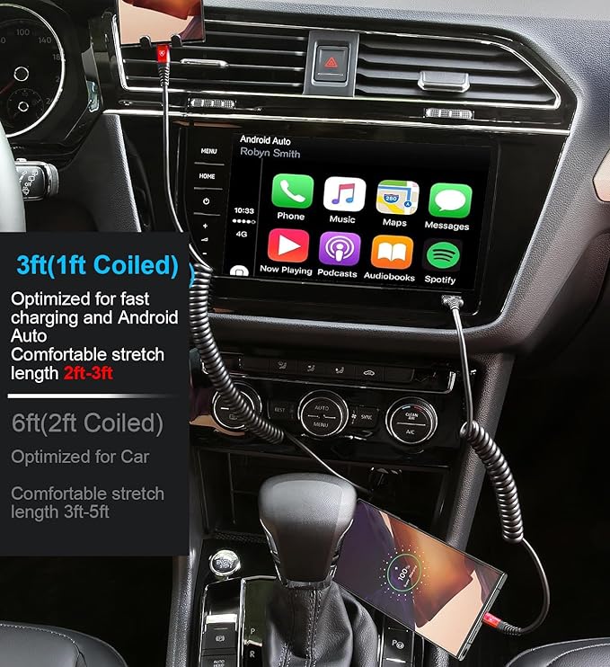 USB C Cable 3ft 2Pack USB C to USB C Charger Cable for Car, Coiled Type C Fast Charging Cable for iPhone 17/16/15/Plus/Pro/Pro Max/MacBook Pro 2020/iPad Pro 2020/iPad Air 4/Samsung Galaxy S23-Red