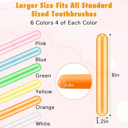 HOFASON 24PCS Large Travel Toothbrush Holders Covers in Bulk 8x1.2x0.8 inches, Kids Classroom Plastic Pencil Case, Portable Toothbrush & Toothpaste Case Storage for Travel Home School Use (6 Colors)