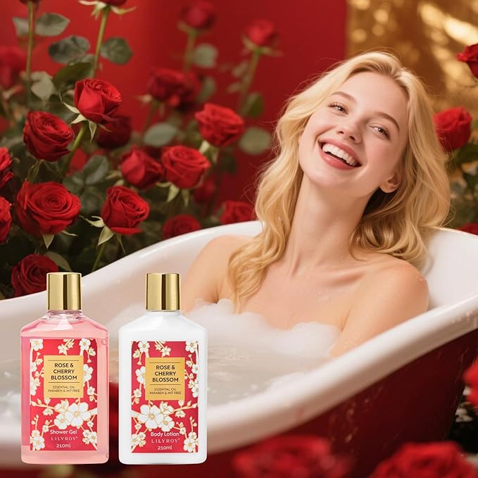 Christmas Gifts for Women - 27 Pcs Bath and Body Gifts Basket Set - Rose Spa Gifts Set Skin Care Set for Women, Gift Baskets Set for Mothers Day Mom | Gifts for Birthday, Valentines Day