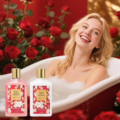 Christmas Gifts for Women - 27 Pcs Bath and Body Gifts Basket Set - Rose Spa Gifts Set Skin Care Set for Women, Gift Baskets Set for Mothers Day Mom | Gifts for Birthday, Valentines Day