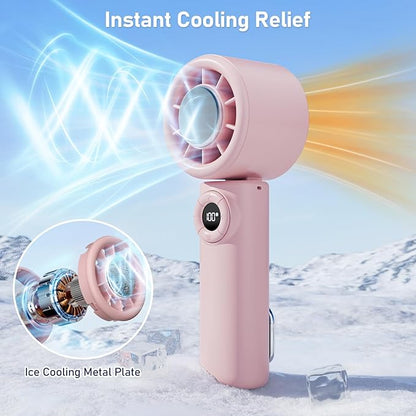 CIVPOWER Handheld Fan: Portable Small Ice Cooling Plate- 4000mAh Rechargeable 100 Gear High-Speed Turbo 10500 RPM - Personal Foldable Battery Operated for Travel Indoor Outdoor Women Men (Pink)
