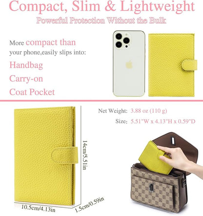 Slim Passport Wallet for Women – RFID Blocking Passport Holder for Travel Women with Card Slots, Coin Pocket & SIM Slot – Genuine Leather Travel Organizer – Lemon Yellow