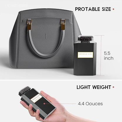 LIGHTDESIRE Handheld Fan with Crystal Stones, Mini Personal Rechargeable 3 Speeds Mode, Lady Small Fan for Desk Travel Makeup for Women (Black)