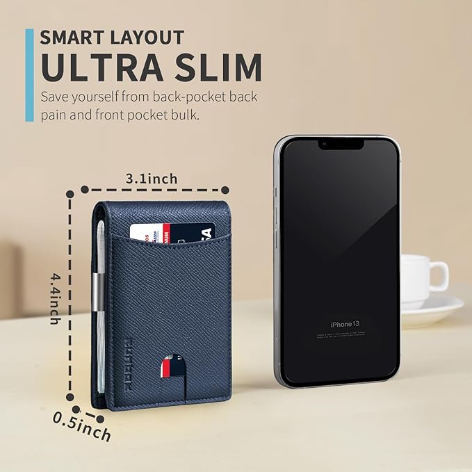 RUNBOX Money Clip Slim Wallets for Men RFID Blocking 11 Card Holder Minimalist Small Leather Bifold Men's Front Pocket Wallet Gift Box