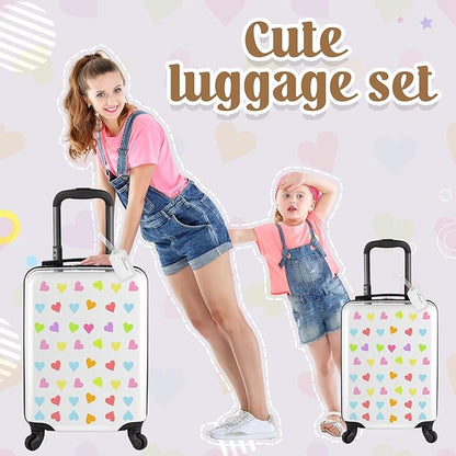 Sanwuta 6 Pcs Kids Luggage Set Kids Rolling Suitcases for Girls(White,18", 20",Heart)