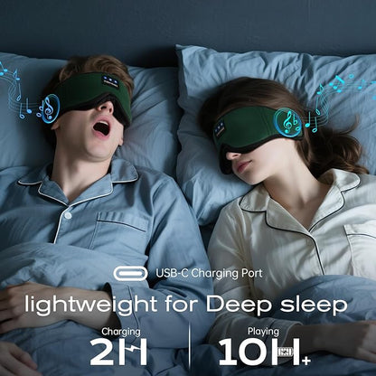 3D Sleep Mask with Bluetooth Headphones, Sleeping Headphones for Side Sleepers, Wireless Music Eye Mask with Ultra-Thin Stereo Speakers for Men, Women, Tech Gifts, Deep Green