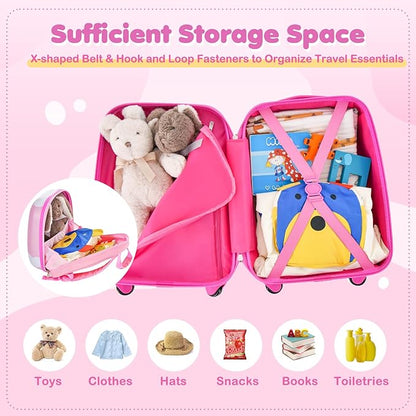 HONEY JOY Kids Luggage, 12" Toddler Backpack & 16" Travel Suitcase with Wheels, Lightweight Toddler Girls Suitcase, Durable ABS Hardshell, 2Pcs Carry On Luggage Set for Boys Girls(Unicorn)