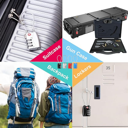 ZHEGE Luggage Locks TSA Approved 4 Pack Cable Padlocks for Suitcase, Baggage, Backpack, Pistol Case (Multiple Colors)