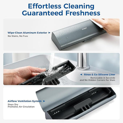 Aluminum Electric Toothbrush Travel Case, 2 in 1 Travel Toothbrush Holder for Oral B/Oral-B Pro 1000 1500 5000 7000 and Most Electric Toothbrush for Traveling, Removable Silicone Liner-Grey