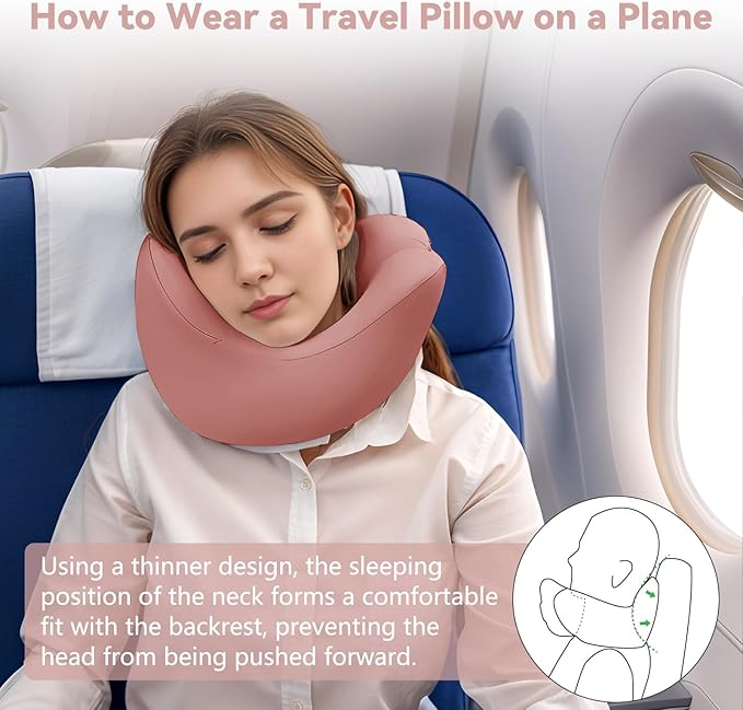 jiaao Neck Pillow Airplane, Memory Foam Travel Neck Pillows for Long Flight, 3D Eye Masks, Ear Plugs and Portable Drawstring Bag, Napping Pillow for Home, Road Trips, Sleep Rest and Travel Use