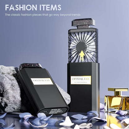 LIGHTDESIRE Handheld Fan with Crystal Stones, Mini Personal Rechargeable 3 Speeds Mode, Lady Small Fan for Desk Travel Makeup for Women (Black)