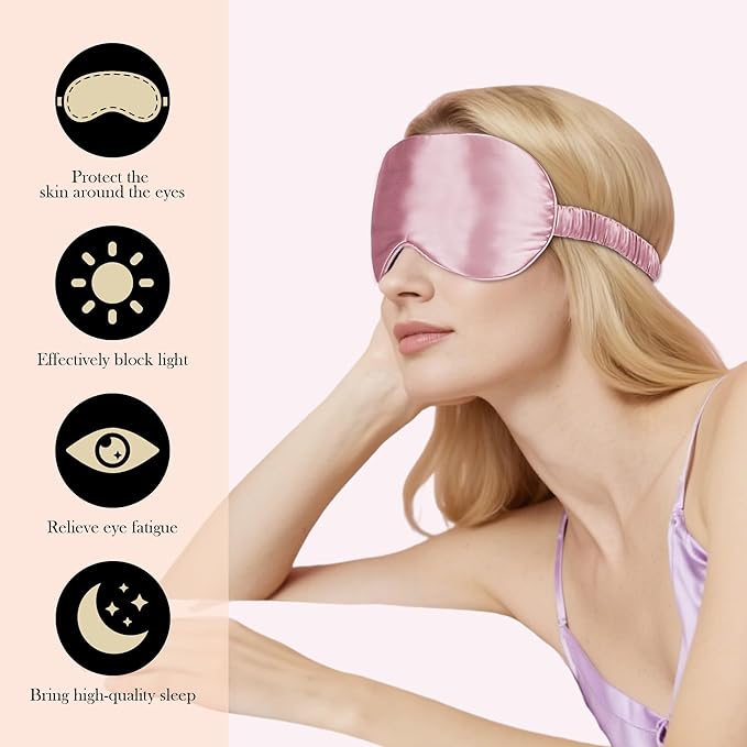 SilkDream 100% Mulberry Silk Sleep Mask Eye Mask for Sleeping 22 Momme Nature 6A Real Silk Gifts for Women&Men Pink
