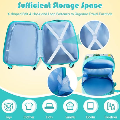 KOTEK Kids Carry On Luggage Set, 16" Hardside Rolling Suitcase with Spinner Wheels, Travel Rolling Luggage for Boys Girls (Flamingo)