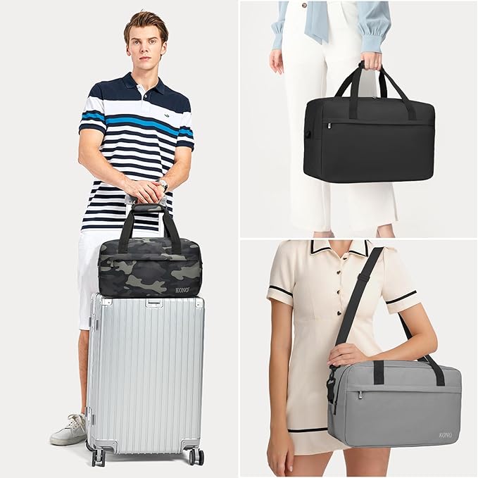 Kono Travel Duffel Bag 48L Large Carry-on Bag Sports Tote Gym Bag Weekender Overnight Bags for Men Women 21.65"x13.78"x9.84" Black