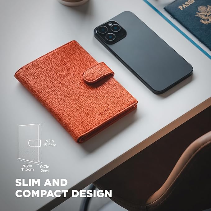 VULKIT Leather Passport Travel Wallet for 2 Passports Pocket Slim Double Passport Holder RFID Blocking with ID Window for Women or Men