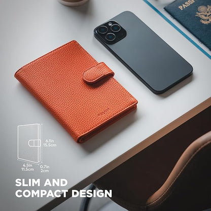 VULKIT Leather Passport Travel Wallet for 2 Passports Pocket Slim Double Passport Holder RFID Blocking with ID Window for Women or Men