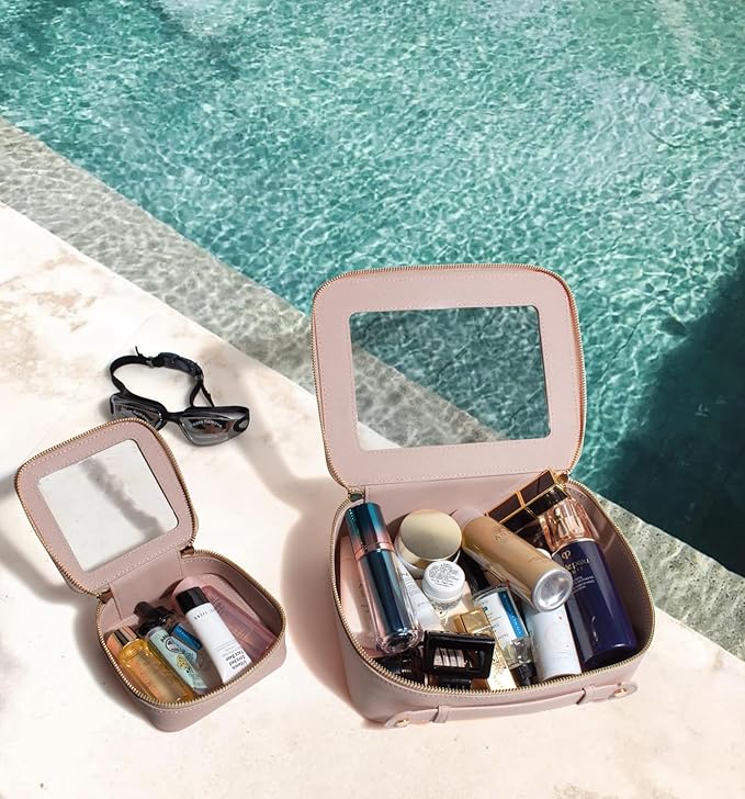 Travel Clear Makeup Bag Set, TSA Approved Cosmetic Bag Case with Zipper Portable Makeup Pouch Toiletry Bag Women Traveling Cosmetic Organizer Storage Bag Car Organizer Car Essentials for Women