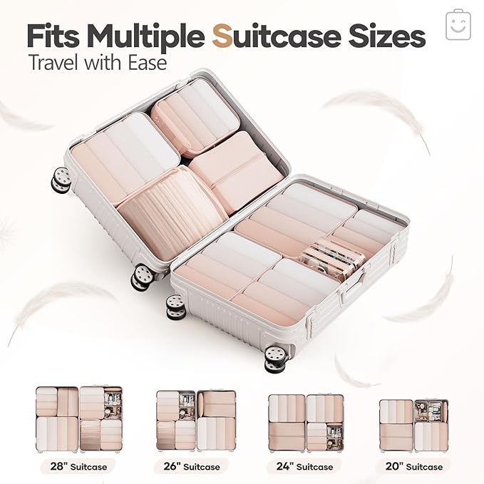 Veken 11 Set Compression Packing Cubes for Travel Essentials,Compressible Expandable Large Luggage Suitcase Organizer Bags for Clothing,Durable Space Saver Storage Bags with Toiletry Bags(Beige)