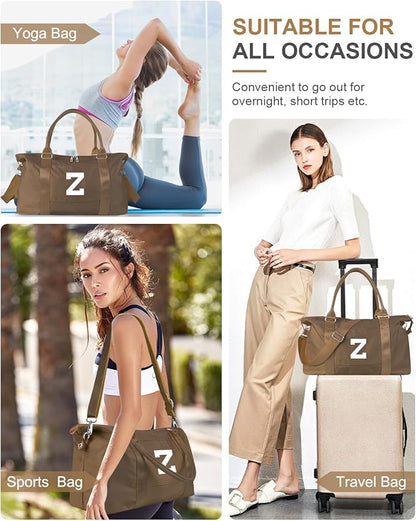 Birthday Graduation Gifts for Daughter,Initial Travel Duffel Bag Sports Gym Bag for Girls Teen Kids Birthday Gifts,Personalized Weekender Bag Carry On Tote Bags Cute Overnight Bag for Women(Brown, Z)