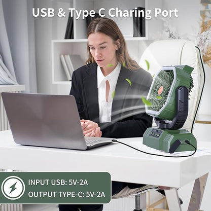 AVV 20000mAh High Speed Portable Camping Rechargeable Fan with Remote Control, Battery Powered with Auto Oscillating with Camping Essentials Accessories for Outdoor, Beach, Patio, Tent, Green