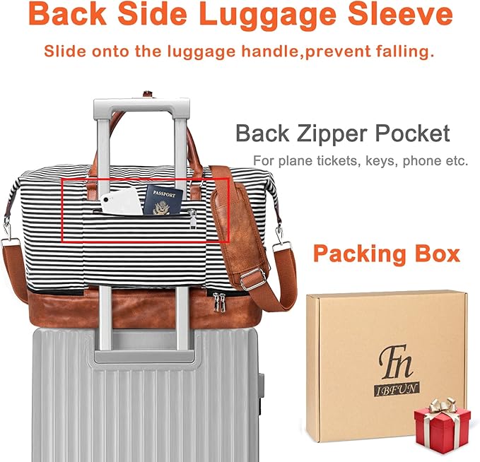 IBFUN Weekender Bags for Women, 21" Weekender Travel Bag, Travel Duffle Bag with Shoe Compartment Carry on Overnight Duffel Bag for Weekend Travel Business Trip