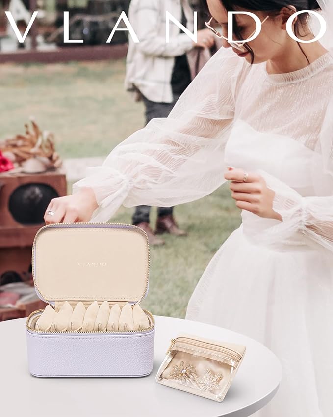 Vlando Jewelry Box with 12 Velvet Jewelry Bags Travel Jewelry Case for Girls Jewelry Organizers Necklace Rings Earrings Storage Bags Christmas Gifts Bridal Shower Gifts-Purple