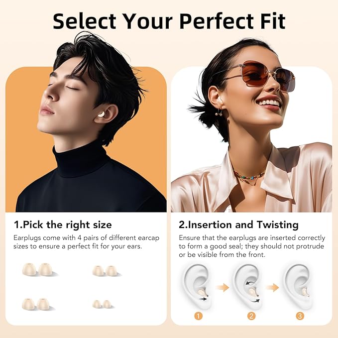 Ear Plugs for Sleeping,Noise Cancelling Silicone Earplugs,45 dB,Soft and Reusable,Hearing Protection with 8 Earpieces in 4 Sizes(XS/S/M/L),Carrying Bag,for Sleeping,Concert,Travelling,White