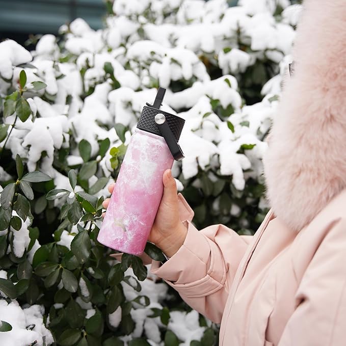 32 oz Insulated Water Bottle Stainless Steel Sport Bottles with 3 Lids,Marble Blossom