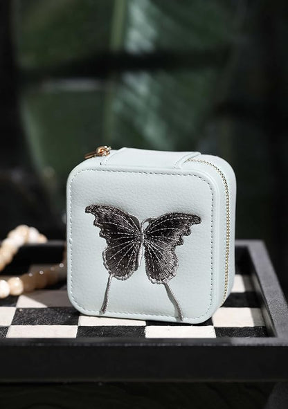 S.Leaf Travel Jewelry Organizer Boxes for Women Small Portable Necklace Earrings Bracelet Rings Travel Case Best Friend Birthday Gifts for Women Trendy (Butterfly_Hazeblue_Gray)